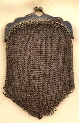 Cartera antigua francesa de malla Chatelaine plateada dos compartimentos Foto 1 de 4