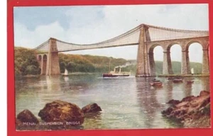 ANGLESEY. MENAI SUSPENSION BRIDGE + BOATS ART BY BRIAN GERALD - Picture 1 of 1