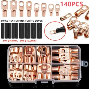 140PCS Car Copper Lug Ring Terminals Cable Electrical Wire Crimp Connectors Kit - Picture 1 of 15