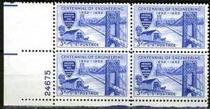 SC# 1012 - 1952 - 3¢ - Centenario de Ingeniería - Como Nuevo NH Bloque de Placa de 4 - Imagen 1 de 1