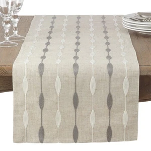Modern Embroidered Design Table Runner, Natural, 16" x 120" - Picture 1 of 4