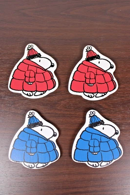 Peanuts Snoopy Blue and Red Puffer Coat Jacket and Beanie Coasters Set of 4 - Image 1 of 4
