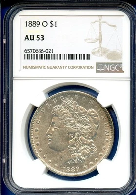 1889 O NGC AU53 Morgan Silver Dollar $1 US Mint Rare Coin 1889-O AU-53 - Image 1 of 3
