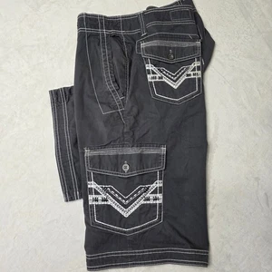 Y2K BKE Herren 33 grau Antonio Cargo Shorts weiße Nähte Schnalle klobig mitternacht - Bild 1 von 12