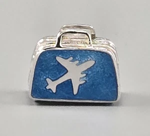 VINTAGE Sterling Enamel AIRLINE SUITCASE Luggage Silver Bracelet Charm - Picture 1 of 7
