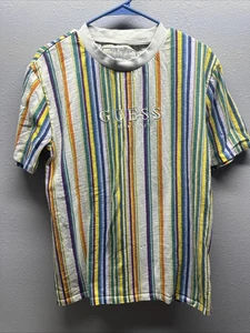 Vintage Guess Originals Los Angeles Multicolor Striped Tee Shirt - Small - Picture 1 of 5