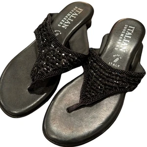 Italian Shoemakers Women’s Mystify Thong Sandal Size 8M Black Embellished - Picture 1 of 9
