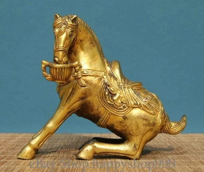 5.2" Dinastía China Bronce Oro 24K Dorado Fengshui 12 Zodiaco Año Caballo Estatua Foto 1 de 4