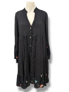 Ornella Paris Linen & Lace Embroidered Dress Navy Sz XL NWT - Picture 1 of 6