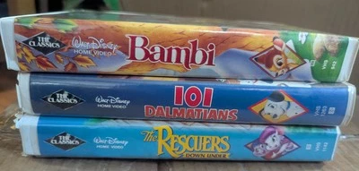VHS Disney Black Label Bambi, Rescuers Down Under, 101 Dalmatians Guc - Image 1 of 4