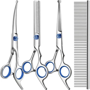 Professional 4 in 1 Dog Grooming Scissors Kit with Safety round Tips,Sharp & Dur - Picture 1 of 11