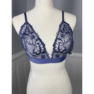 NUEVO CON ETIQUETAS, Lencería Ajour, Talla Grande, Bralette Azul Índigo, Malla de Encaje, Sujetador "Meyer" - Imagen 1 de 7