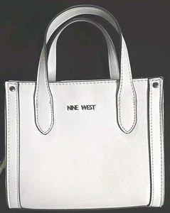 Bolso Purse Nine West White Leather Print Shoulder Bag Handbag Tote Posh - Picture 1 of 11