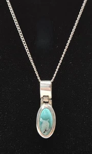 Collar Colgante Turquesa Esterlina ACLEONI Bisagras Ovalado 18" L Cadena Plata 925 - Imagen 1 de 22