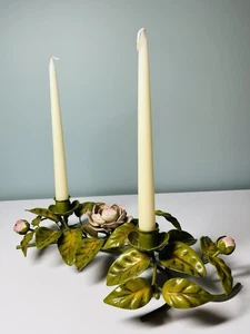 Candelabro rosa romántico vintage italiano toleware hecho en Italia etiqueta - Imagen 1 de 11
