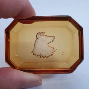 Vintage 1930s - Individual Salt Dip Glass Dish - Intaglio - Border Collie? - Picture 1 of 4