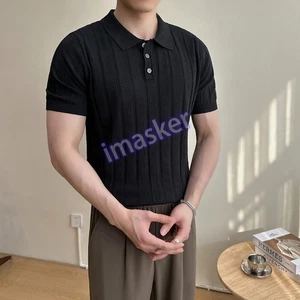 Camisa de manga corta tejida de seda para hombre Camiseta hueca informal de negocios transpirable - Imagen 1 de 28