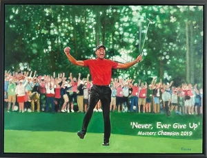 Tiger Woods Masters Win - Signed Original Oil Painting - Framed 83 x 65cm - Picture 1 of 1