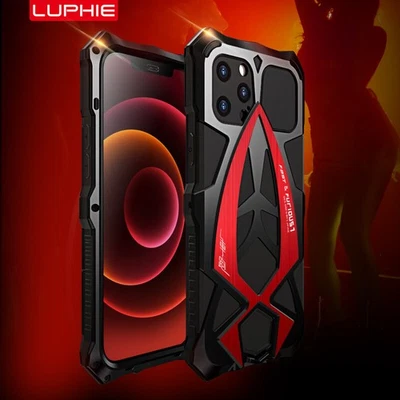LUPHIE Resistente al Agua Metal Silicona Vidrio Funda para iPhone 14 15 16 Pro Max Foto 1 de 4
