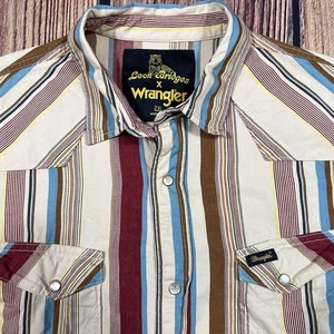 Camisa para hombre WRANGLER x Leon Bridges a rayas con logotipo bordado perla a presión 2XL USADA EN EXCELENTE ESTADO - Imagen 1 de 16
