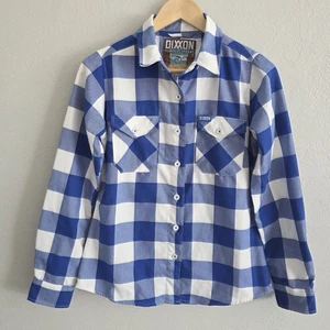 Dixxon Womens The Trestles Flannel Long Sleeve Shirt Blue White Plaid Size Small - Picture 1 of 11