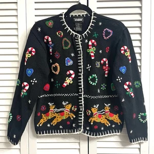 Cardigan maglione natalizio Designer Originals STUDIO taglia PM ricamato brutto - Foto 1 di 12