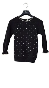 Dior Wool Black And White Star Polka Dot Button Designer Sweater Girls Size 10 - Picture 1 of 10