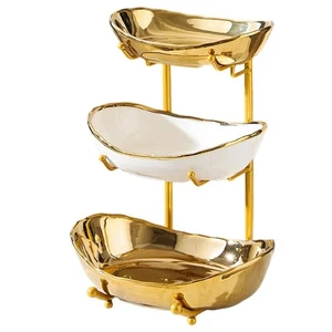 3 Tier Fruit Bowls for Kitchen Counter,Ceramic Large Fruit Basket Stand,Metal... - Foto 1 di 6