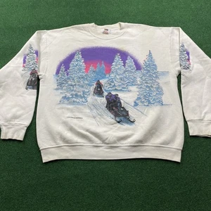 Sudadera De Colección Moto de Nieve Para Hombres XL Blanca 80S 90S Nieve Estampado Suéter - Imagen 1 de 11