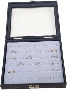 Glass Top Black Jewelry Display Case with 36 Slot Silver Grey Ring Display... - Picture 1 of 4