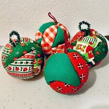 +4 Handmade 1980s Patchwork Quilt Christmas Ornament Cottagecore Country Ball