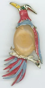 COSTUME MULTI COLOR ENAMEL W/ PEACH & GREEN STONES BIRD BROOCH FASHION 3311 - Picture 1 of 1
