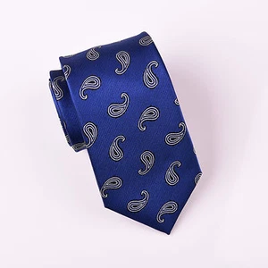Large Paisley Floral Mens Tie 3" Blue Navy Necktie Classy Formal Dress Fashion - Picture 1 of 4