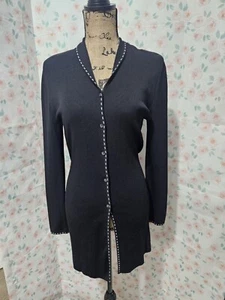 VININI PETITE, WOME'NS BLACK RAYON BL LONG SLEEVED TUNIC CARDIGAN SWEATER SZ PM - Picture 1 of 10