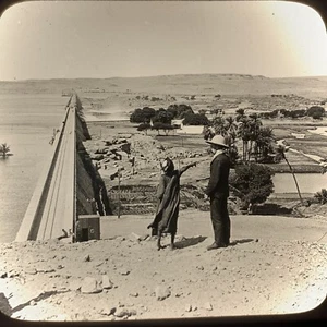 Vtg Magic Lantern Glass Slide Photo Keystone Aswan Dam Nile River Egypt - Picture 1 of 2