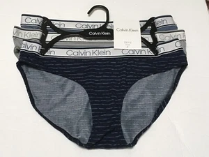 Calvin Klein Women Medium 3 Pack Bikini Panties - Blue Stripe Gray - Picture 1 of 3