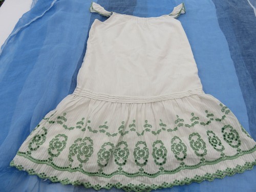 OFF WHITE ABITO DA SOLE BROIDERIE RICAMATO BIANCO E VERDE SALVIA 100% COTONE ETÀ 8 9