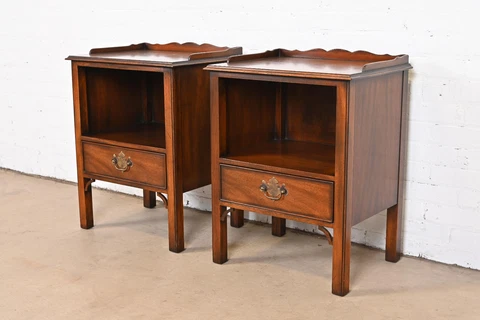 Kindel Furniture Georgian Carved Mahogany Nightstands, Pair Cover