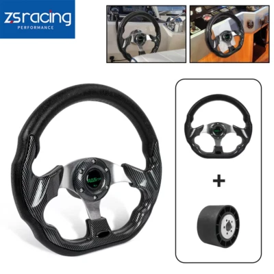 12.5" Marine Boat Steering Wheel with 3/4" Axle Hub Adapter Keyway 3 Spokes Foto 1 de 4