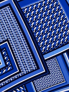 2.1M Stretch Blue Geometric Patchwork Print ITY Crepe Jersey Dressmaking Fabric - Picture 1 of 3