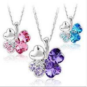 Collar Colgante Flor Trébol Cuatro Hojas Cristal Estrás Corazón Amor - Imagen 1 de 5