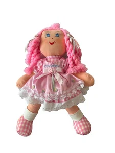 Kolumbianisches Mädchen Lumpenpuppe Plüschtier, mit rosa Zöpfen und Kleid. Handgefertigte Puppe - Bild 1 von 3