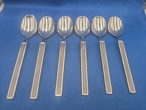 Lot of 6 Noritake EROS Stainless Oval Soup Spoons 7" - Picture 1 of 5