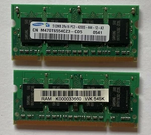 512MB Samsung M470T6554CZ3-CD5, PC2-4200, DDR2 RAM, 533 MHz, SO DIMM - Afbeelding 1 van 3