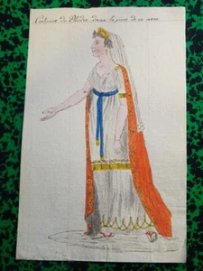 RARE DRAWING 19TH CENTURY COSTUME WOMAN PHEDRE THEATRE DUCHESNOIS ROOT 1810 - Picture 1 of 4