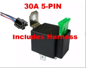 12V DC 30A 5-PIN RELAY WITH FUSE AND HEAVY DUTY 6" HARNESS - Picture 1 of 7