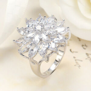 Flower Style Natural Shiny White Fire Topaz Gems Silver Woman Ring Size 6-10 New