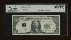 DBR 1963-B $1 FRN New York Barr Fr. 1902-B Legacy 58 PPQ Serial B27579550H - Picture 1 of 2
