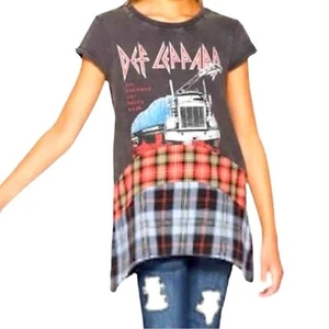 Big kids teens Def Lepard shirt by Junkfood size large 10-12 plaid vintage tour - Picture 1 of 6