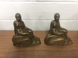 Art Deco Bronce Desnudo Mujer Sujetalibros - Imagen 1 de 12